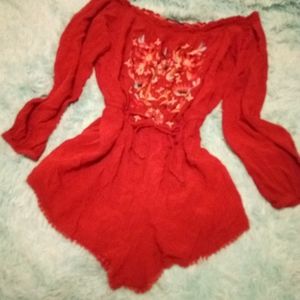 Size L Burgundy Cinch Waist Romper by Forever 21